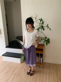 Haya Embossed Floral Layered Banding Midi Skirt
