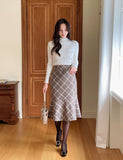 Kellin Wool Check Mermaid Midi Skirt