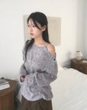 Miken shoulder slit button wool long sleeve T-shirt