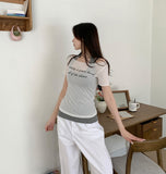 Layered Lettering See-through Short Sleeve T-shirt