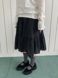 Zikan Check Shirring Midi Skirt