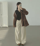 Bonding Brushed Corduroy Hem Snap Wide Balloon Banding Pants