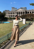 Polsyu belted flared long skirt