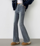 Fleece Banding Long Boot Cut Color Denim Pants