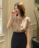Muse Round Neck Shirred Tulip Blouse