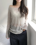 Bubble Punching Boat Neck Loose Fit Knit