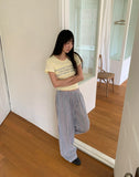 Shudi Stripe Banding Long Wide Pants