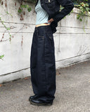 DB Studded Chin Pocket Balloon Fit Wide Denim Long Pants