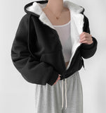 High Quality Full Mink Boa Fur Lining Thick Two-Way Crop Hood Zip-Up