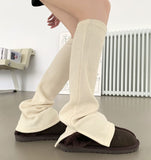 Rib Knit Slit Long Leg Warmer