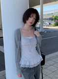 Surin Flower Frill Cardigan Sleeveless Set