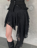 Flan Unbalanced Tiered Lace Skirt