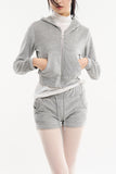 Cozy velour slim crop hood zip-up