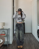 Copper Rivet Pin Tuck Cargo Denim Pants