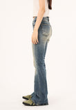 Wrinkle washed crack bootcut denim pants