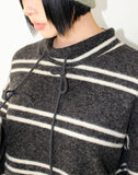 STRIPED FLEECE MOCK-NECK TOP