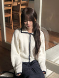 Tack Color Matching Collar Wool Knit Cardigan