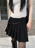 Eyelet Belt Pleats Skirt