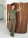 Carburn incision pocket key ring pintuck shirring two-way long wide jogger pants