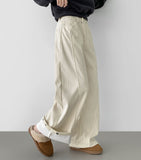 Hem Snap Corduroy Diagonal Cut Long Wide Banding Pants