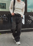 Damage snap see-through knit