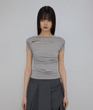 Asymmetrical Draped Roll-Up T-Shirt