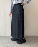 Shingaf Stitch Dark Blue Denim Long Skirt