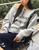 Nar Off Shoulder Loose Fit Pile Sweatshirt