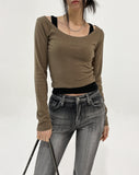 [U-BASIC] Lend off U-neck basic crop long sleeves