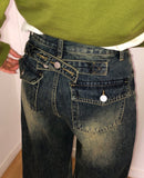 Seyou Backpoint Adjust Washed Denim Pants