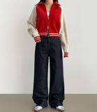 Raw autumn non-fade banding casual wide denim pants