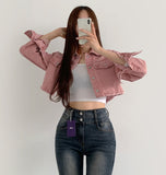 Vintage Washing Pocket Crop Denim Jacket