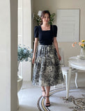 Lora Toile Pattern Flare Banding Skirt