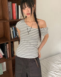 Anzo Stripe Off-Shoulder Short Sleeve T-Shirt