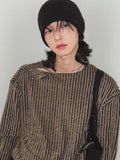 Tony snap stripe fur knitwear