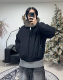Rat Fur Hooded Bomber Jacket