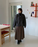 [BAONHAUS] Polunk Peach Fuzz Check Banding Long Skirt