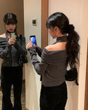 [Muffler set] Seleo Off-Shoulder Choker Knit Muffler Set