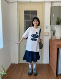 Buyan Dot Frill Denim Midi Skirt