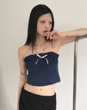 Hipsy Festival Ribbon Color Matching Shirring Slit Tube Top