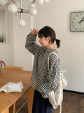 Enchoi Check Button Round Blouse