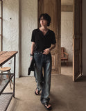 Lujin cat brush washed denim