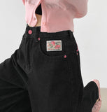 Back Lettering Point Embroidery Patch Detail Balloon Denim Pants