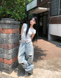 Coats Reverse Damage Wide Denim Pants