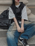 Poten Big Pocket Oil Washing Cargo Denim Pants