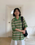[Unisex] Yonder Color Stripe Collar Over Short Sleeve Knit