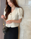 Koran V-Neck Puff Short Sleeve Tweed Jacket