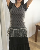 Leman Dot See-Through Frill Layered One Piece