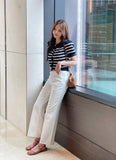 Bully Herringbone Cotton Banding Wide Pants