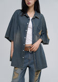 Sia damage washed denim short-sleeved shirt